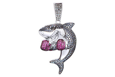 #ad 1.25 Ct Round Multi Color Diamond Shark Charm Pendant $4139.10