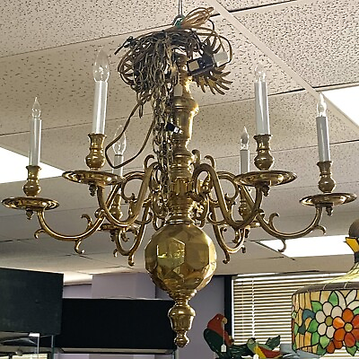 #ad VTG Rococo Chippendale Style 6 Arm Brass 26quot; Chandelier Corded Electric Candles $1599.99