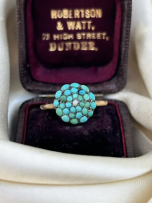 #ad Antique 9ct Yellow Gold Pave Turquoise Bombe Style Ring with Pearl Centre GBP 300.00