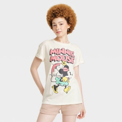 #ad Women#x27;s Disney Minnie Mouse Retro Short Sleeve Graphic T Shirt White L $12.99