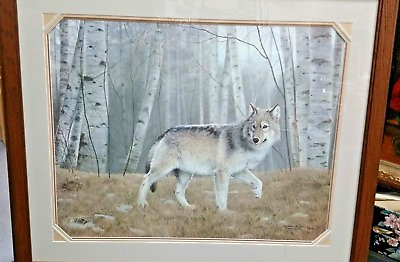 #ad CHARLES FRANCE LIMITED EDITION PRINT SIGNED amp; NUMBERED WATCHFUL GREY WOLF FRAMED $425.00