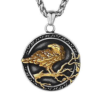 #ad Unique Nordic Viking Crow Pendant Necklace for Men#x27;s Dominant Jewelry Collection $11.82