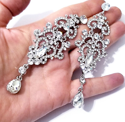 #ad Rhinestone Chandelier Earrings Bridal Wedding Jewelry Pageant Prom Clear 4.2 in $32.99