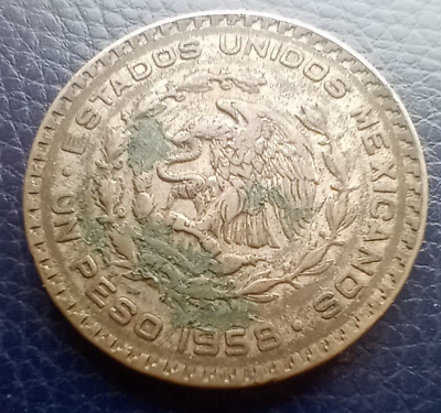 #ad 1958 Mexican Mexico One Peso Silver Coin Old World Silver Free Shipping #C $6.69