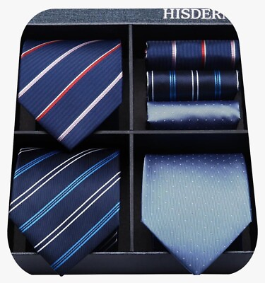 #ad HISDERN Mens 3 Ties amp; 3 Pocket Square Set Business Elegant Ties for Men Classic $25.99