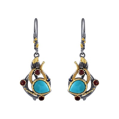 #ad Arizona Turquoise Fine 925 Sterling Silver Earring Jewelry Dangle Drop Earrings $124.80