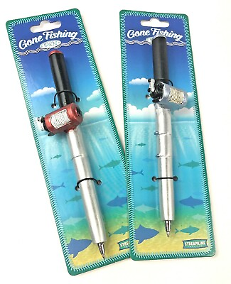 #ad 2 Novelty Black Ink BallPoint Fishing Reel Collectible Father#x27;s Day Gift Pen Set $8.74