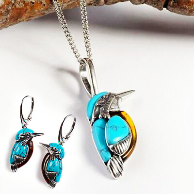 #ad 925 Silver Turquoise Bird Earrings Pendant Chain Necklace Wedding Party Jewelry C $3.88