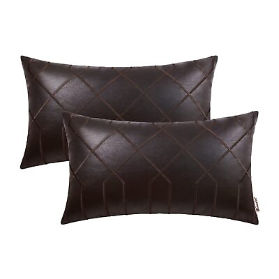 #ad Leather Pillow Covers 12 X 20 Inches Brown Faux Leather Lumbar Pillow Covers ... $23.64