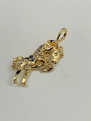 #ad Aries the Ram Zodiac Charm Pendant 24k Yellow Gold Plated Astrological Sign $13.49