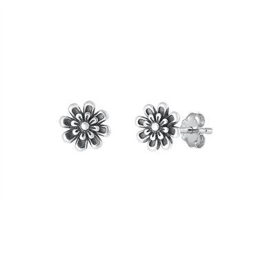 #ad Dainty Flower Stud Earrings 925 Sterling Silver Push Back 6.7mm $9.89