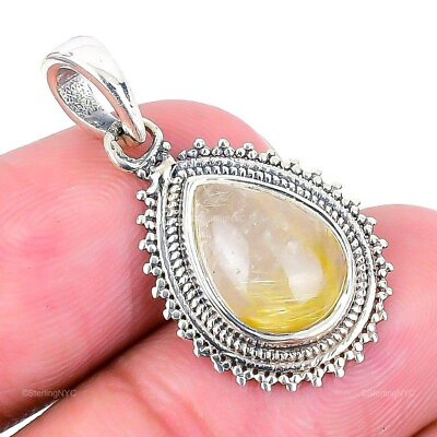 #ad Natural Golden Rutile Gemstone Pendant 925 Sterling Silver Indian Jewelry $8.99