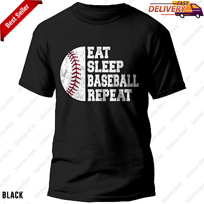 #ad Eat Sleep Baseball Repeat Tee Gift Funny Baseball Player T Shirt for Women Men $13.99