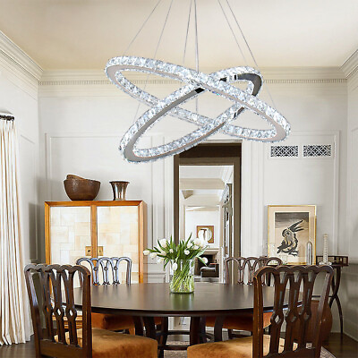 #ad LED Chandelier Oval Hanging Lamp Crystal Pendant Light Dining Room Ceiling Light $86.99