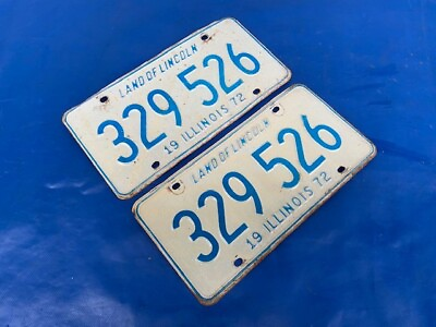 #ad Vintage 1972 Illinois Matched Pair Blue White Car Auto License Plates 329 526 $15.75