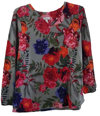 #ad D amp; Co. Women#x27;s Size L Multicolor Floral Print V Neck Long Sleeve Top $10.99