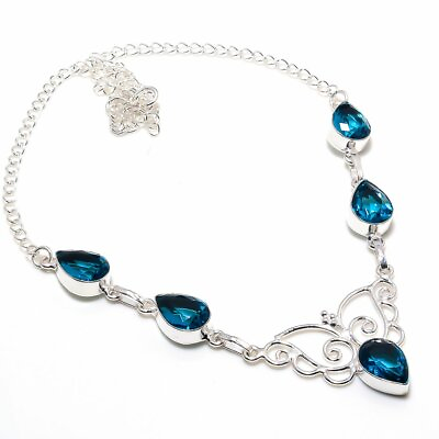 #ad Gemstone Handmade 925 Sterling Silver Jewelry London Blue Topaz Necklaces Sz 18quot; $10.99