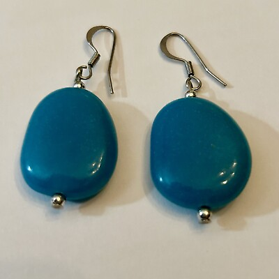 #ad Sterling Silver Turquoise Drop Earrings For Pierced Ears $12.00