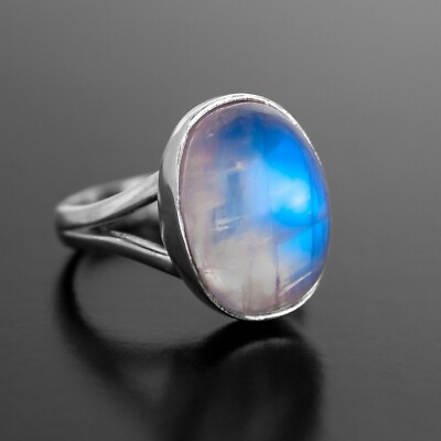 #ad Natural Rainbow Moonstone Solid Sterling Silver Ring $28.07