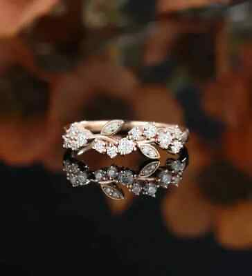 #ad Real Moissanite 0.40Ct Round Floral Leaf Wedding Ring Band 14K Rose Gold Plated $131.59