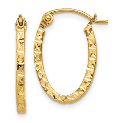 #ad 14k Yellow Gold Diamond Cut Oval Hollow Hoop Earrings L 18 mm W 13 mm $166.50