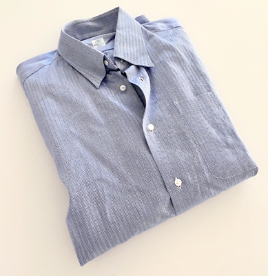 #ad Vintage Borrelli Dress Shirt Button Up M Chevron Blue White Cotton Italy $42.85