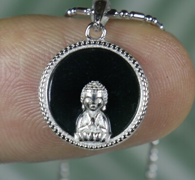 #ad Cert#x27;d Natural Genuine Type A Jadeite Jade 925 Silver Pendant Buddha 墨翠佛陀 0015 $20.11