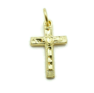 #ad 14k Yellow Gold Cross Charm Pendant Diamond Cut Religious Small $71.99