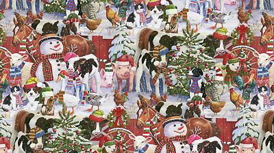 #ad Animal Fabric Digital Christmas Barnyard Animal Collage David Textiles YARD $11.98