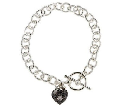 #ad QVC Dweck Diamonds Sterling Black Diamond 0.62ct Heart 7.25quot; Bracelet $797 $390.07