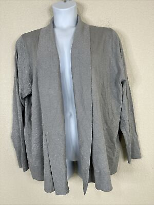 #ad NWT Worthington Womens Plus Size 3X Silver Knit Open Front Cardigan Long Sleeve $22.80