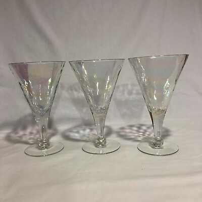 #ad Vintage Iridescent Stemware 3 Tall Wine Glasses $18.00