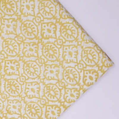 #ad Yellow Handmade block Print Floral Fabric 100%Cotton Sewing Craft Fabric 20 Yard $99.99