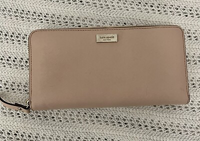 #ad KATE SPADE Light Pink Blush Leather Zip Round Long Wallet $34.95