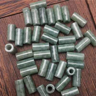 #ad Bulk 20pcs Natural Grade A Jadeite Green Tube Jade Bead Loose Beads DIY Jewelry $19.35