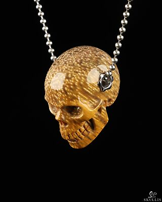 #ad Necklace of 1.2quot; Coral Fossil Hand Carved Crystal Skull Pendant Skull Jewelry $219.00