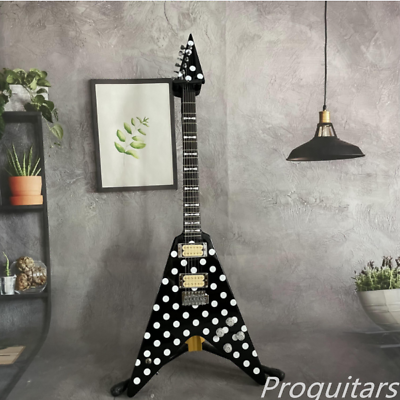 #ad Unbranded Black FV Electric Guitar White Point H H Pickups Chrome Hardware $316.05