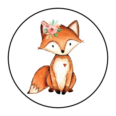 #ad 30 1.5quot; WOODLAND ANIMAL GIRL FOX BABY SHOWER FAVOR LABELS ROUND STICKERS $16.99