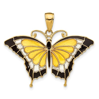 #ad 14k Yellow Gold amp; Yellow Translucent Acrylic Butterfly Pendant 30mm $252.98