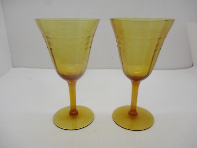 #ad Vintage Pair of Amber Glass Wine Water Goblets $11.99