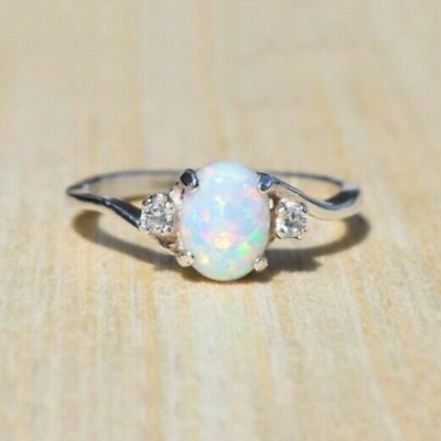 #ad White Fire Opal Ring for Women Wedding Party 925 Silver Rings Jewelry Size 6 10 C $1.89