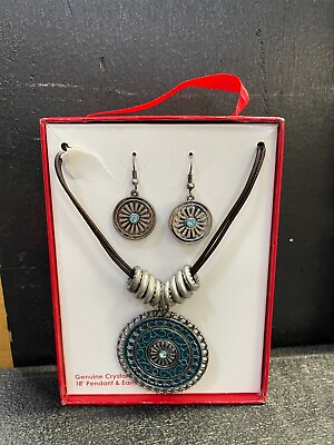 #ad Genuine jewelry Crystal 18 inch Pendant and earring Set $35.00
