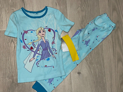 #ad *Disney Store....Frozen Elsa 2 PC Short Sleeve Pajama Set Girl Size 4 $14.98
