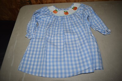 #ad Girls Boutique Blue Gingham Pumpkin Smocked Dress #78 $18.00