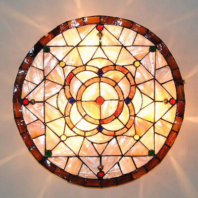 #ad #ad 3 Lights Stained Glass Shade Flush Mount Ceiling Light Tiffany Style Chandelier $149.00