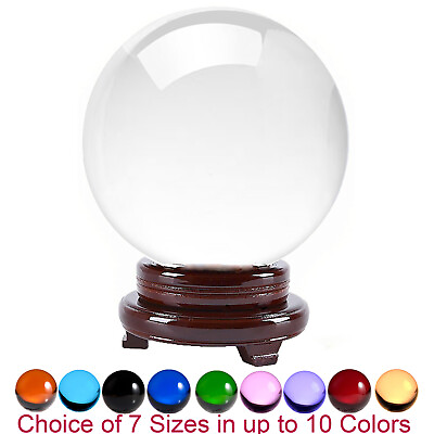 #ad 50 200mm Crystal Meditation Divination Sphere Crystal Ball with Wood Stand $28.49