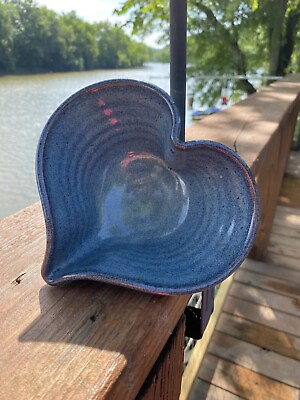 #ad Stoneware Pottery Heart shaped Bowl Glazed And Signed On Bottom￼ No Chips $39.99