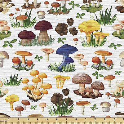 #ad Ambesonne Mushroom Fabric by The Yard Pattern Types of Mushrooms Wild Natural... $66.37