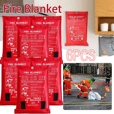 #ad NEW 6 Pack Large Fire Blanket Fireproof For Home Kitchen Office Emergency Safety $23.99