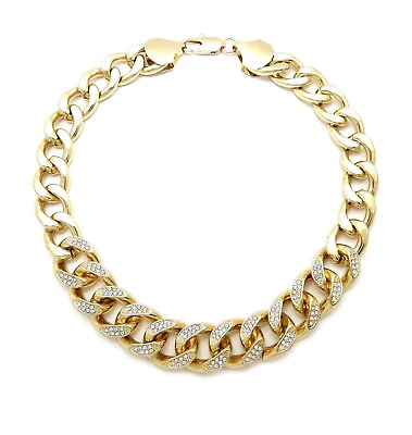 #ad Hip Hop Iced 14K Gold plated Alloy 18mm 18quot; Cuban Cubic Zirconia Chain Necklace $27.99